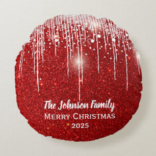 Coussins Ronds Nom de famille personnalisé Joyeux Noël Rouge