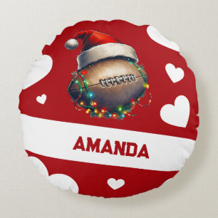 Coussins Ronds Nom de la caricature Red Merry American Football