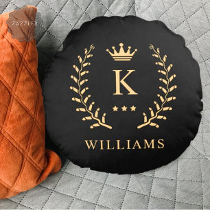 Coussins Ronds Nom de la Personnaliser et premier monogramme noir