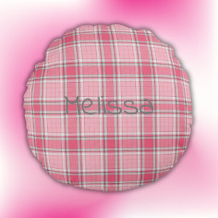Coussins Ronds Nom de la plaque rose et blanc Monogramme  