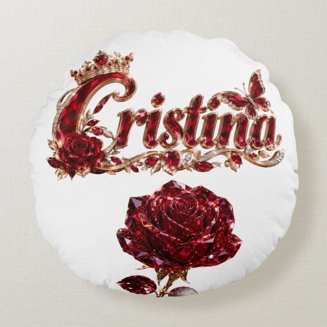 Coussins Ronds Nom de luxe Christina Ruby Crystal (Devant)