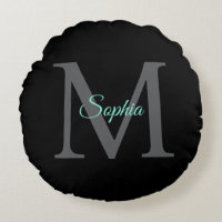 Nom de script sarcelle, grand monogramme gris sur 