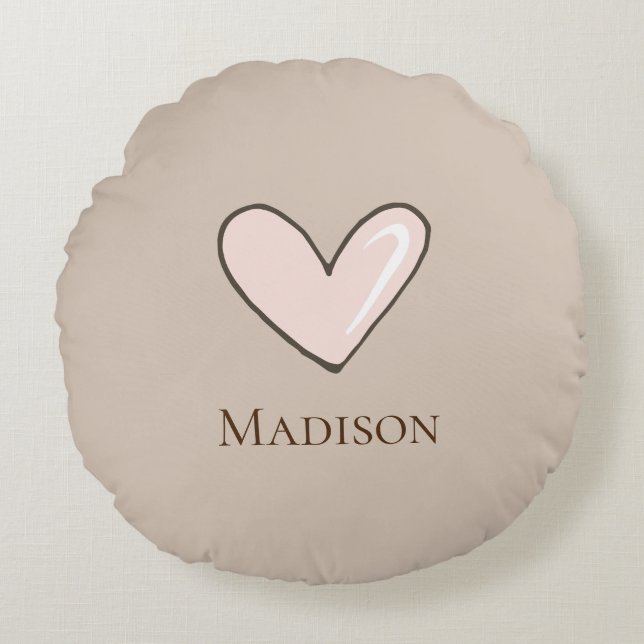 Coussins Ronds Nom du coeur rose crème (Devant)