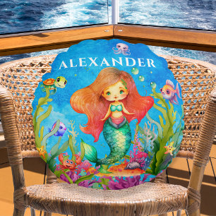 Coussins Ronds Nom du monogramme mignon Sirène côtière