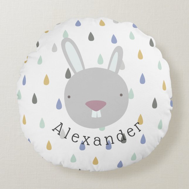 Coussins Ronds Nom personnalisable Cute Rabbit (Devant)