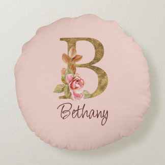 Coussins Ronds Nom personnalisé Blush Rose dorée Lettre B