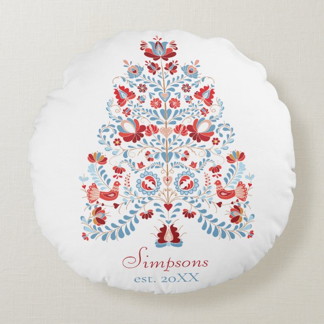 Coussins Ronds Nom personnalisé Décor maison de Noël (Devant)