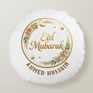 Coussins Ronds Nom personnalisé Eid Mubarak Floral Lune Dorée Déc