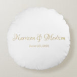 Coussins Ronds Nom personnalisé et Mariage de date<br><div class="desc">Script personnalisé Nom de couple personnalisé et Mariage de date Coussin rond. Design élégant,  classique et minimaliste.</div>