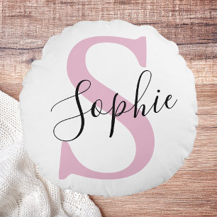 Coussins Ronds Nom personnalisé moderne Monogramme rose