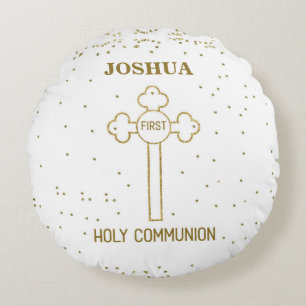 Coussins Ronds Nom personnalisé Première Sainte Communion Croix d