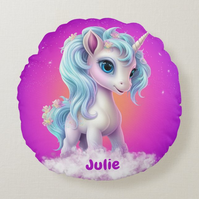 Coussins Ronds Nom personnalisé Unicorn (Devant)