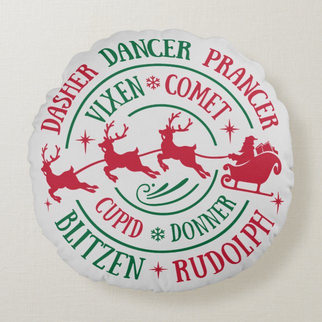 Coussins Ronds Noms des rennes Arrondi Word Art (Devant)