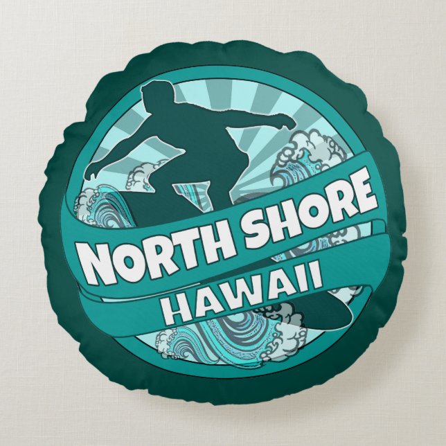 Coussins Ronds North Shore Hawaii turquoise surfer logo tour cous (Devant)