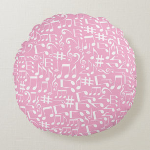 Coussins Ronds Notes de musique blanches dansantes Amateurs de mu