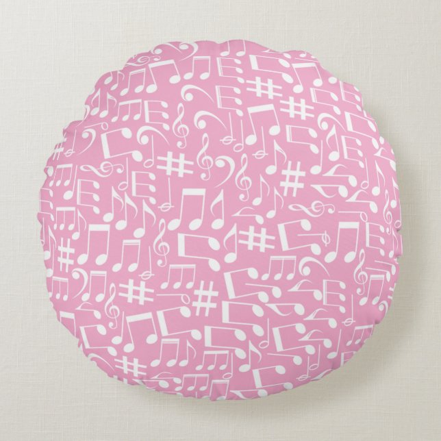 Coussins Ronds Notes de musique blanches dansantes Amateurs de mu (Devant)