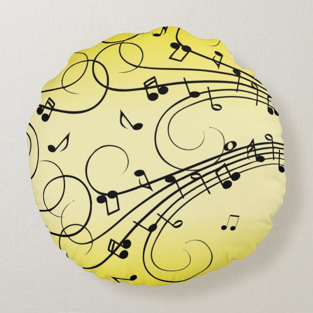 Coussins Ronds Notes de musique fantaisie jaune (Dos)