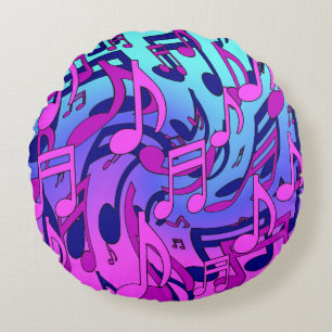Coussins Ronds Notes de musique motif rose bleu violet aqua animé