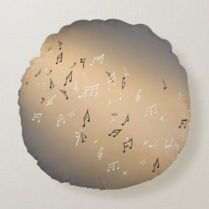 Coussins Ronds Notes musicales dans le Brown doré lunaire