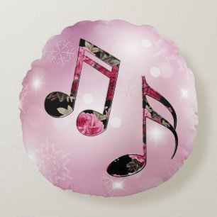 Coussins Ronds Notes musicales florales Pink Snowflakes