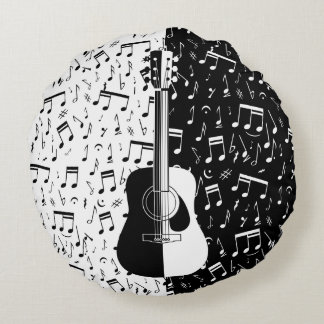 Coussins Ronds Notes noires et blanches contemporaines de musique