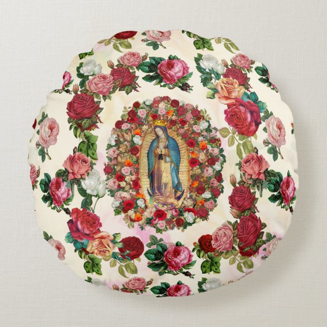 Coussins Ronds Notre-Dame de Guadalupe Roses Potpourri (Devant)