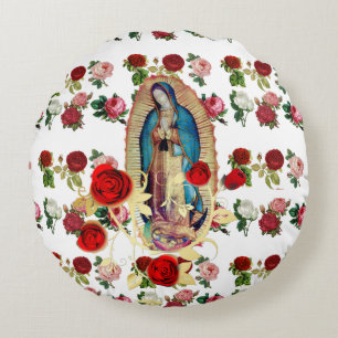 Coussins Ronds Notre-Dame de Guadalupe Vierge Rose Marie Saint