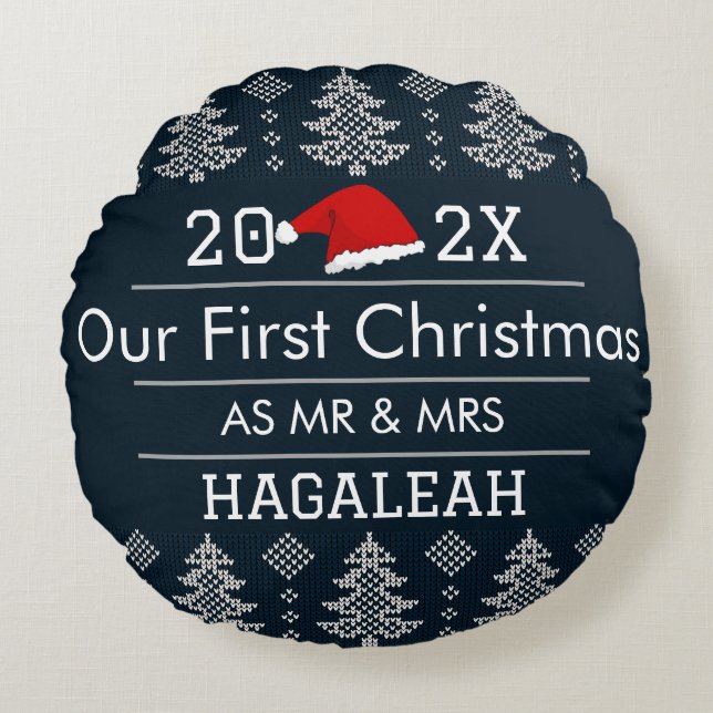 Coussins Ronds Notre premier Noël en tant que M. et Mme Nouveaux  (Devant)