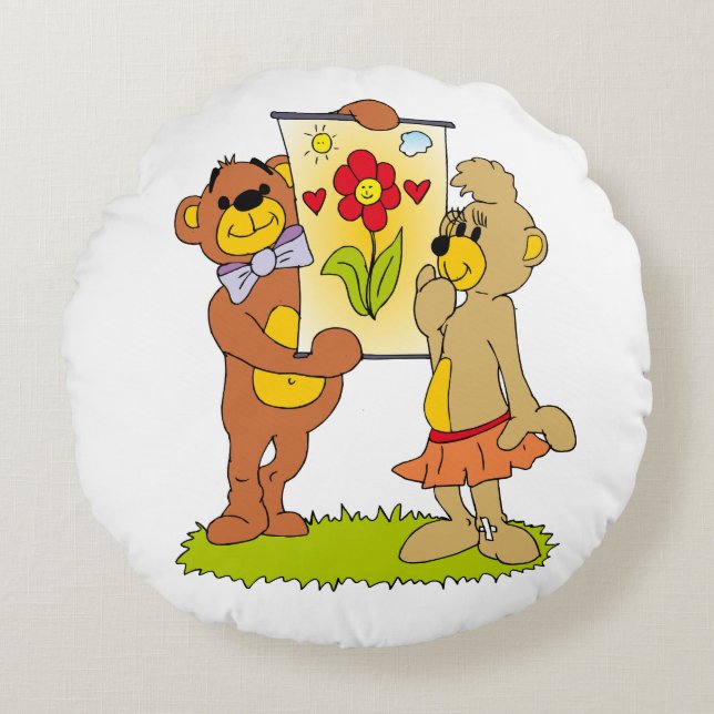 Coussins Ronds nounours amoureux (Devant)