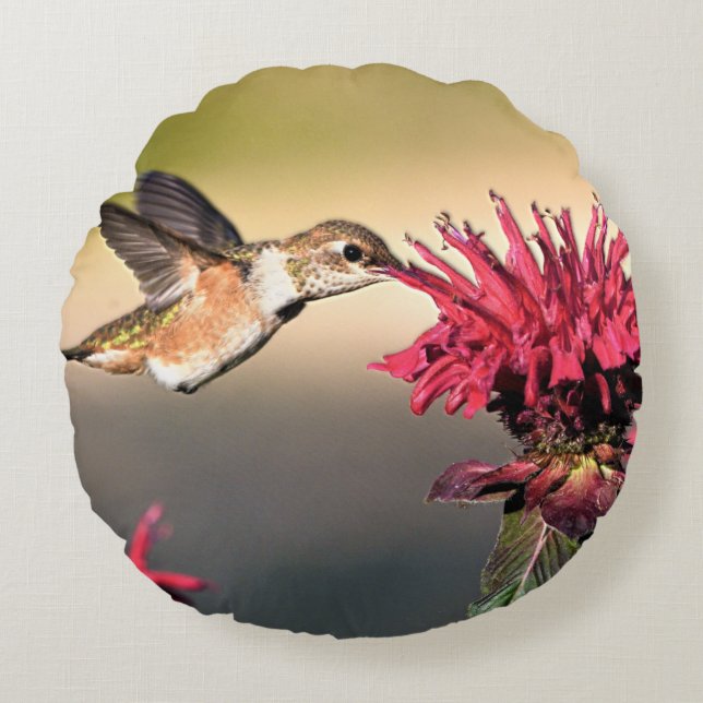 Coussins Ronds Nourriture des fleurs de colibri (Devant)