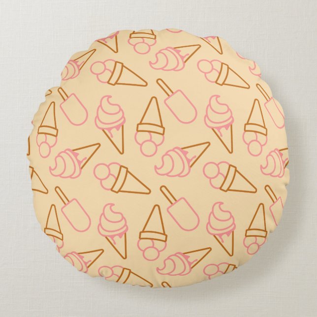 Coussins Ronds Nourriture d'été mignonne avec contours de glace e (Devant)