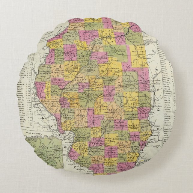 Coussins Ronds Nouvelle carte de l'Illinois (Devant)