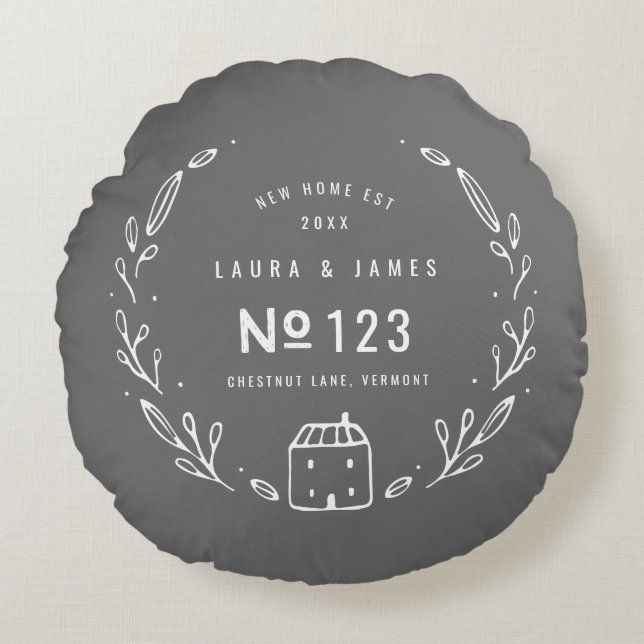 Coussins Ronds Nouvelle maison dessin floral dessiné à la main (Devant)