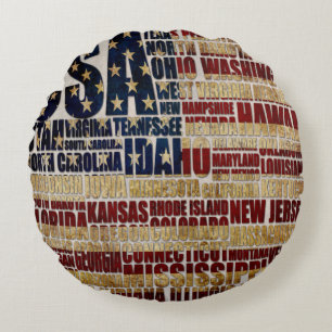 Coussins Ronds Nuage de mots du drapeau des États-Unis, art des 5