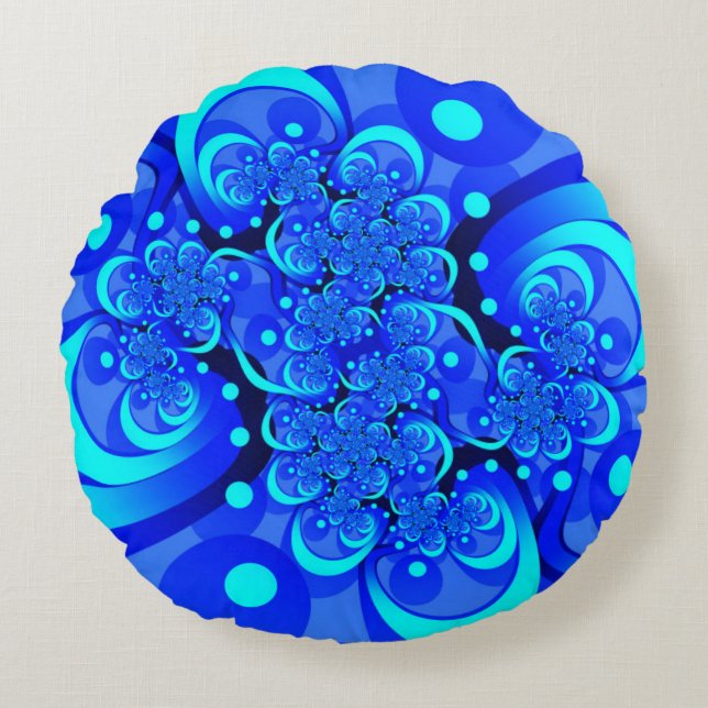 Coussins Ronds Nuances de bleu Art fractal abstrait moderne (Devant)