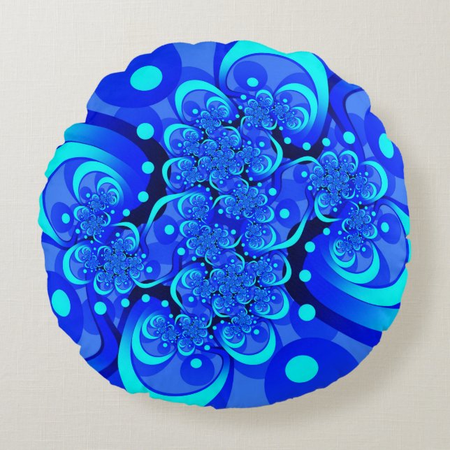 Coussins Ronds Nuances de bleu Art fractal abstrait moderne (Devant)