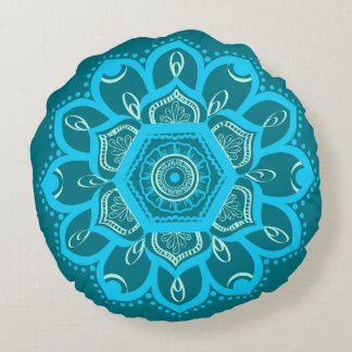 Coussins Ronds Nuances de carreau rond de mandalas bleus