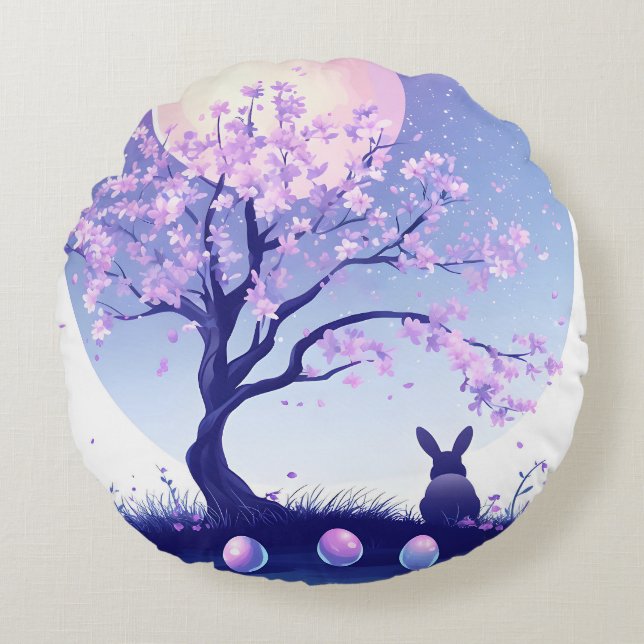 Coussins Ronds Nuit du Lapin Lunaire (Devant)