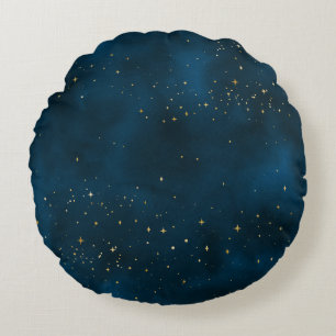 Coussins Ronds Nuit étoilée bleue et or