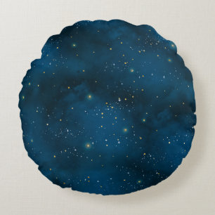 Coussins Ronds Nuit étoilée bleue et or