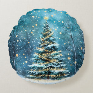Coussins Ronds Nuit silencieuse Arbre de Noël lumineux Forêt de N