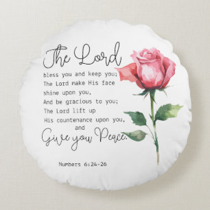 Coussins Ronds Numéros 6:24-26 Le Seigneur vous bénisse Fleur Ros