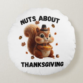 Coussins Ronds Nuts About Pie – Cute Yarn Squirrel Thanksgiving 