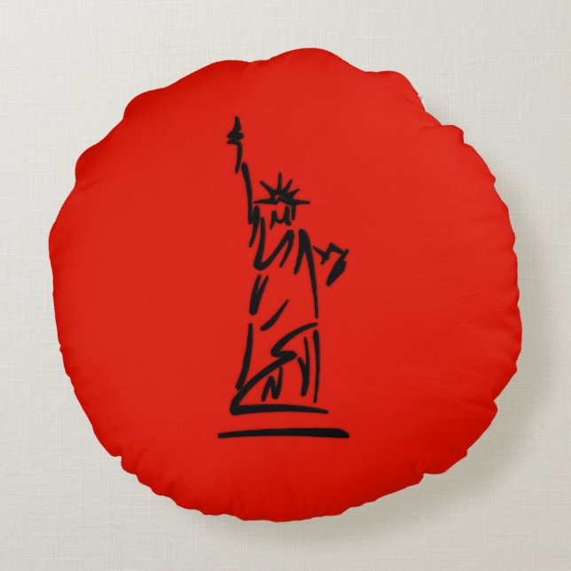 Coussins Ronds NY Lady Liberty Rouge (Dos)