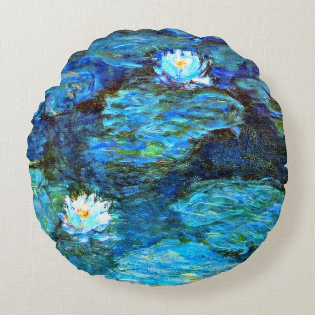 Coussins Ronds Nymphéas (bleus) de Claude Monet (Devant)