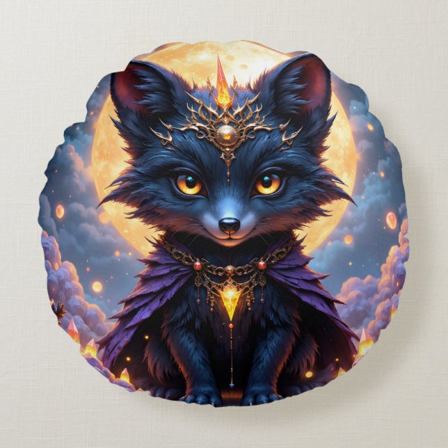 Coussins Ronds Nyx – Gardien du Clair de Lune.  (Devant)