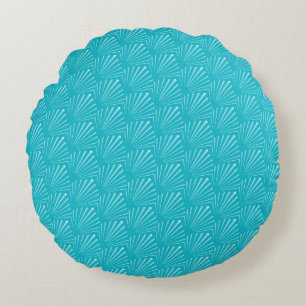 Coussins Ronds Océan Bleu Pastel Silhouette de Coquillages Lignes