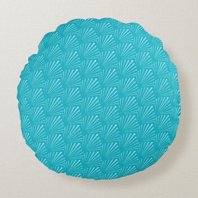 Coussins Ronds Océan Bleu Pastel Silhouette de Coquillages Lignes (Devant)
