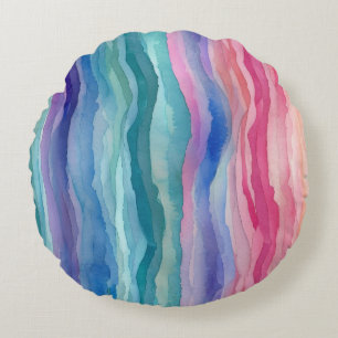 Coussins Ronds Ocean Waves Watercolor Arc en ciel