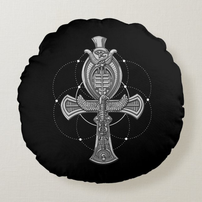 Coussins Ronds Oeil croisé d'Ankh de symbole égyptien antique de (Devant)